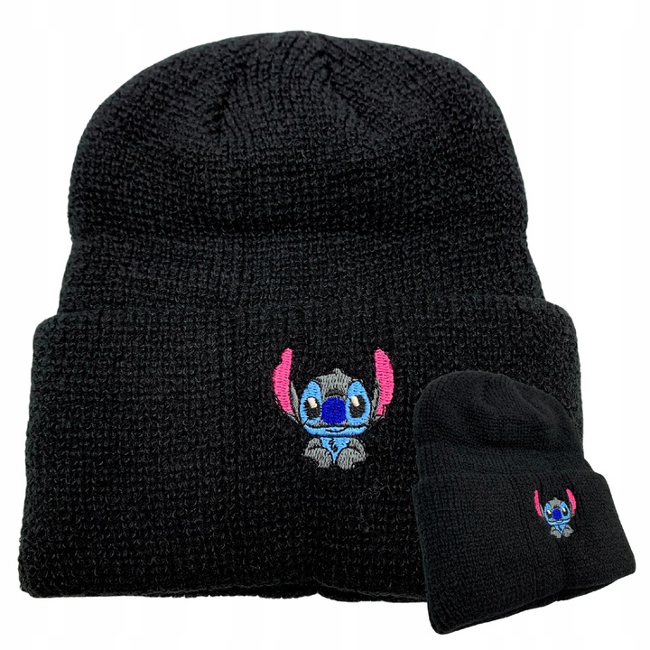 Зимна шапка Лило и Стич, SkibiStore, минималистичен дизайн, черна, универсален размер