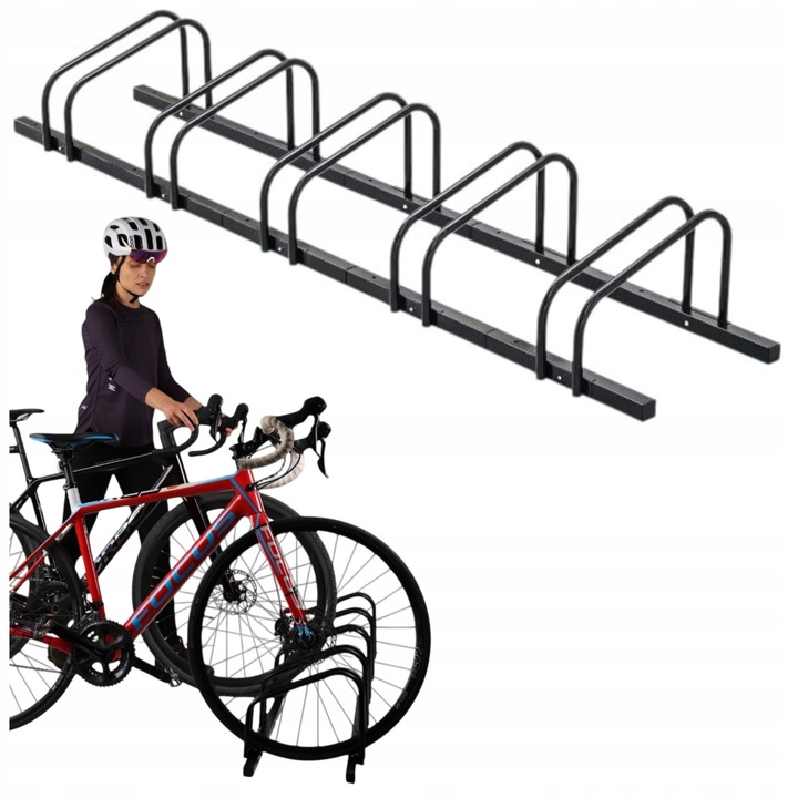 Велосипедна стойка с монтажни елементи, Fit4Med, електростатично боядисана поцинкована стомана, 29x27x170 см, възможност за монтаж на земята или стената, възможност за паркиране от двете страни, място за 5 велосипеда, черна