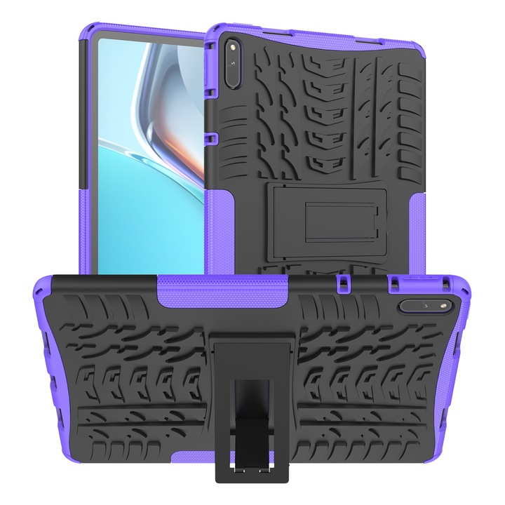 Husa tableta pentru Huawei MatePad 11, textura de cauciuc, TPU+PC, rezistenta la socuri, cu suport (Mov)