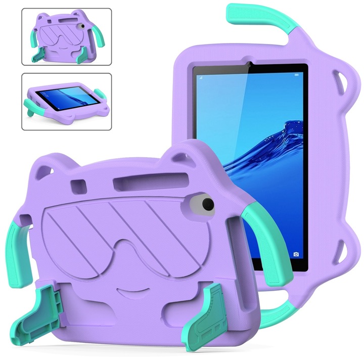Husa tableta pentru Huawei MediaPad M5 Lite 8.0, material plastic rezistent, design EVA antishock, culori Ice Baby, protectie completa, mov deschis si verde menta