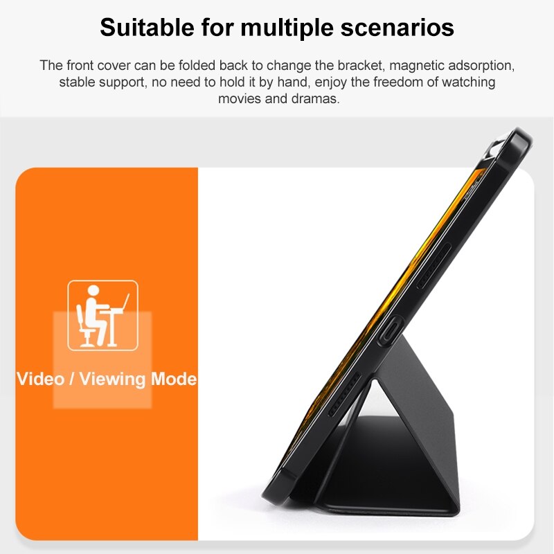 Husa tableta pentru Huawei MatePad Air 11.5 inch, acril transparent, piele, tip carte 3 pliuri, auto sleep/wake, protectie anti-zgarieturi, negru