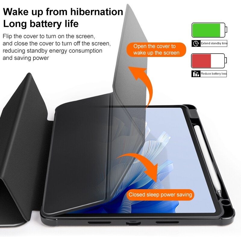 Husa tableta pentru Huawei MatePad Air 11.5 inch, acril transparent, piele, tip carte 3 pliuri, auto sleep/wake, protectie anti-zgarieturi, negru