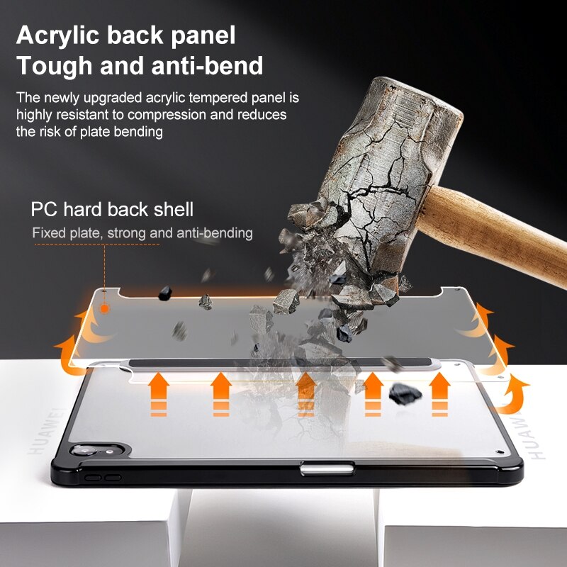 Husa tableta pentru Huawei MatePad Air 11.5 inch, acril transparent, piele, tip carte 3 pliuri, auto sleep/wake, protectie anti-zgarieturi, negru