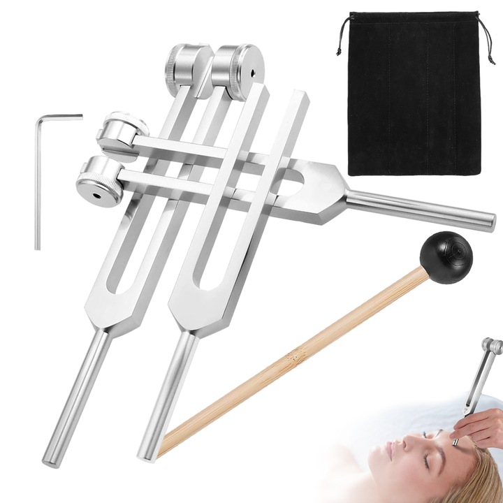 Set diapazoane de acord, furca de acordaj, 3 frecvente diferite,128Hz/256Hz/512Hz, vibrator de curatare a urechilor cu 6 piese, instrument de curatare a urechilor, pentru terapia auditiva, educatia copiilor, ameliorarea stresului