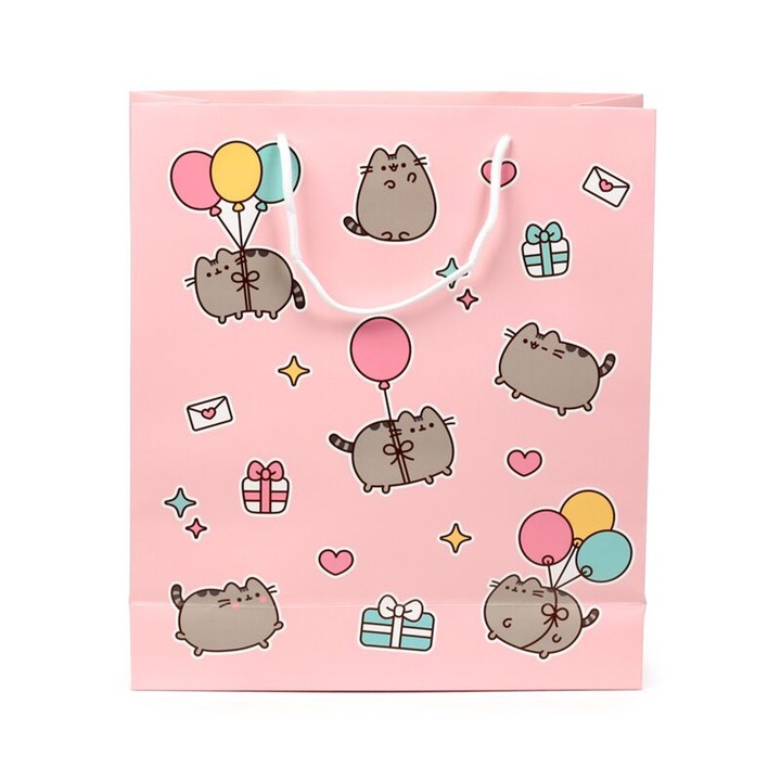 Punga cadou, Pusheen the Cat, Gift Bag, design pisica Pusheen cu cadouri si baloane, 40 x 35 x 12 cm