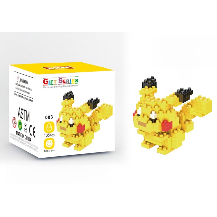 Set de constructie Pikachu- Monstrul Pokémon，135 piese，Adecvat pentru baieti si fete, 14+ 135