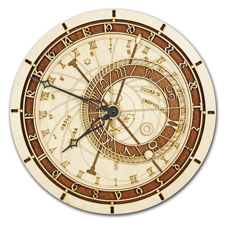 Ceas de perete astronomic din lemn, Natura Products, 37 cm diametru