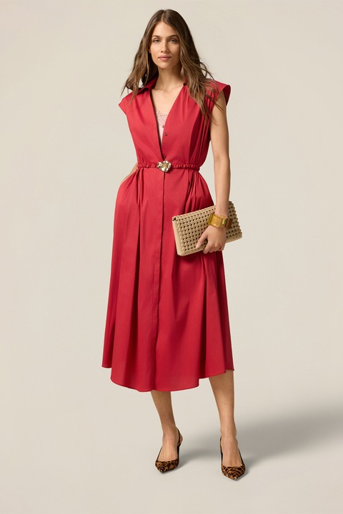 OLTRE, Rochie-camasa midi cu curea, Rosu