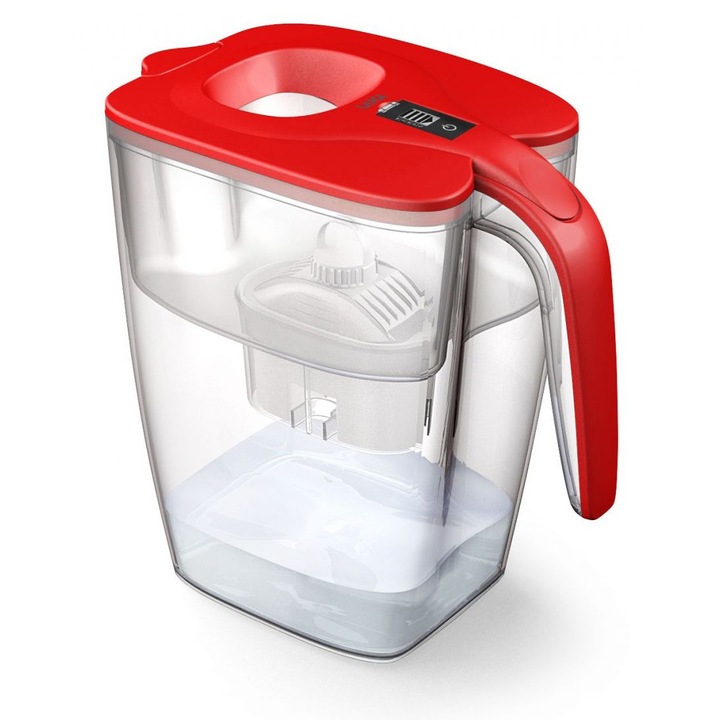 Cana filtranta de apa Laica BIG Milano, 3.7 litri, indicator electronic, rosu