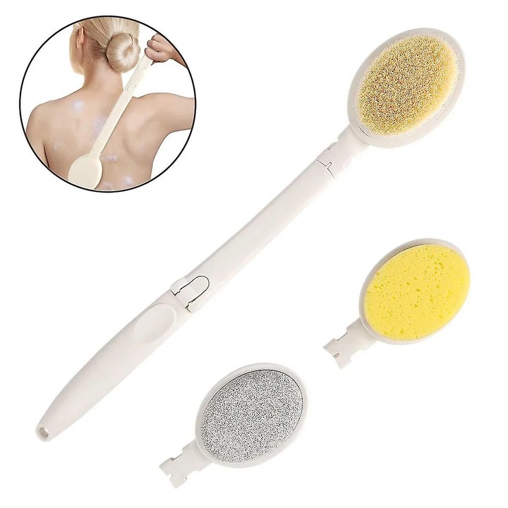Set bureti de baie 3 in 1 cu maner lung, alb, 48x8cm