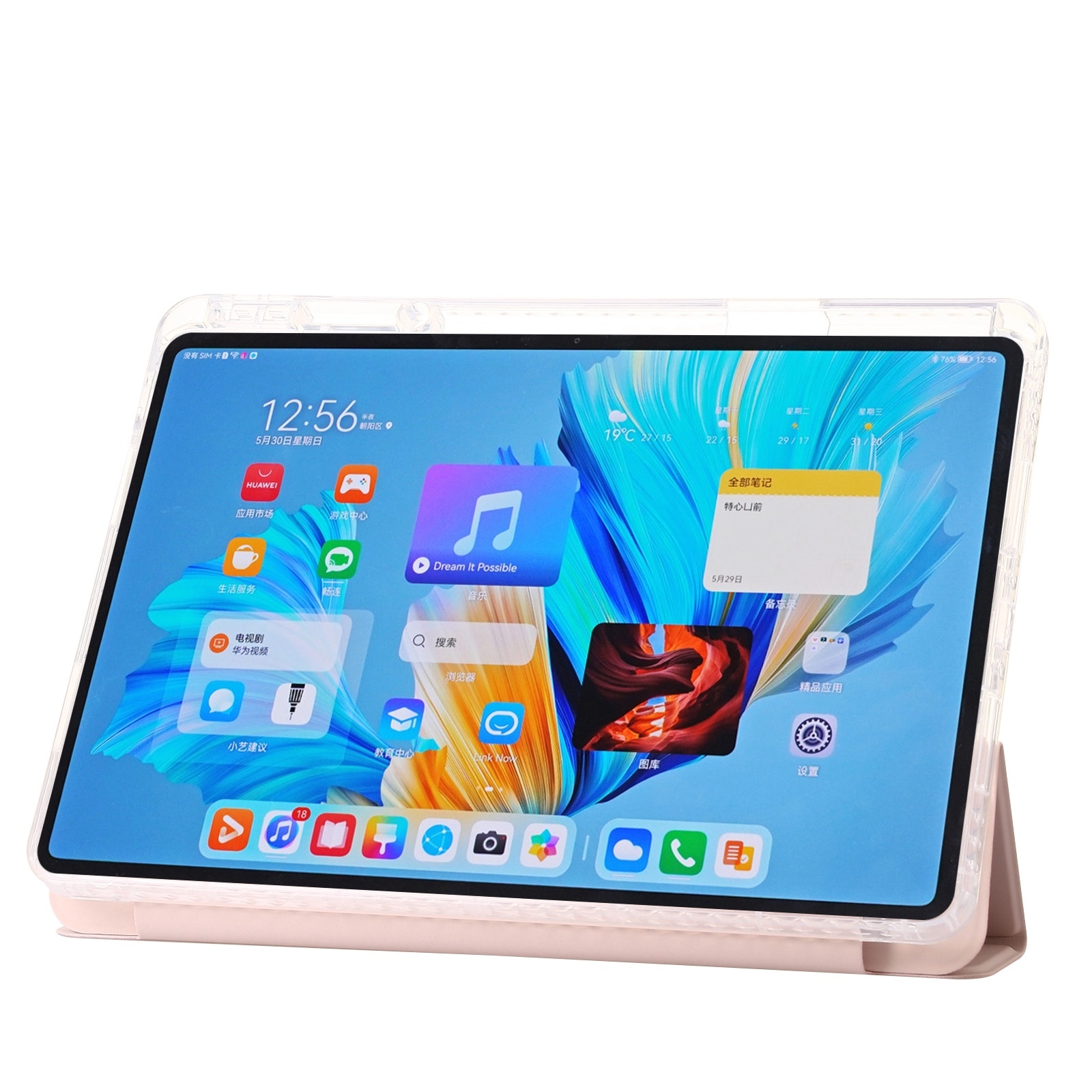 Husa tableta pentru Huawei MatePad 11.5, acril transparent, tip carte cu 3 plieri, piele, auto sleep/wake, protectie anti-zgarieturi, roz
