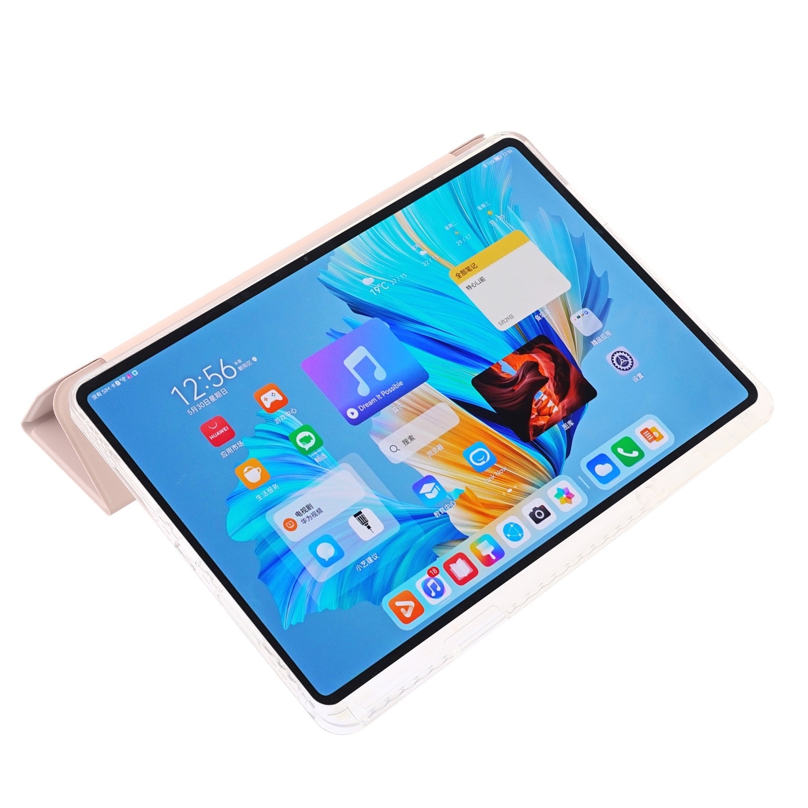 Husa tableta pentru Huawei MatePad 11.5, acril transparent, tip carte cu 3 plieri, piele, auto sleep/wake, protectie anti-zgarieturi, roz