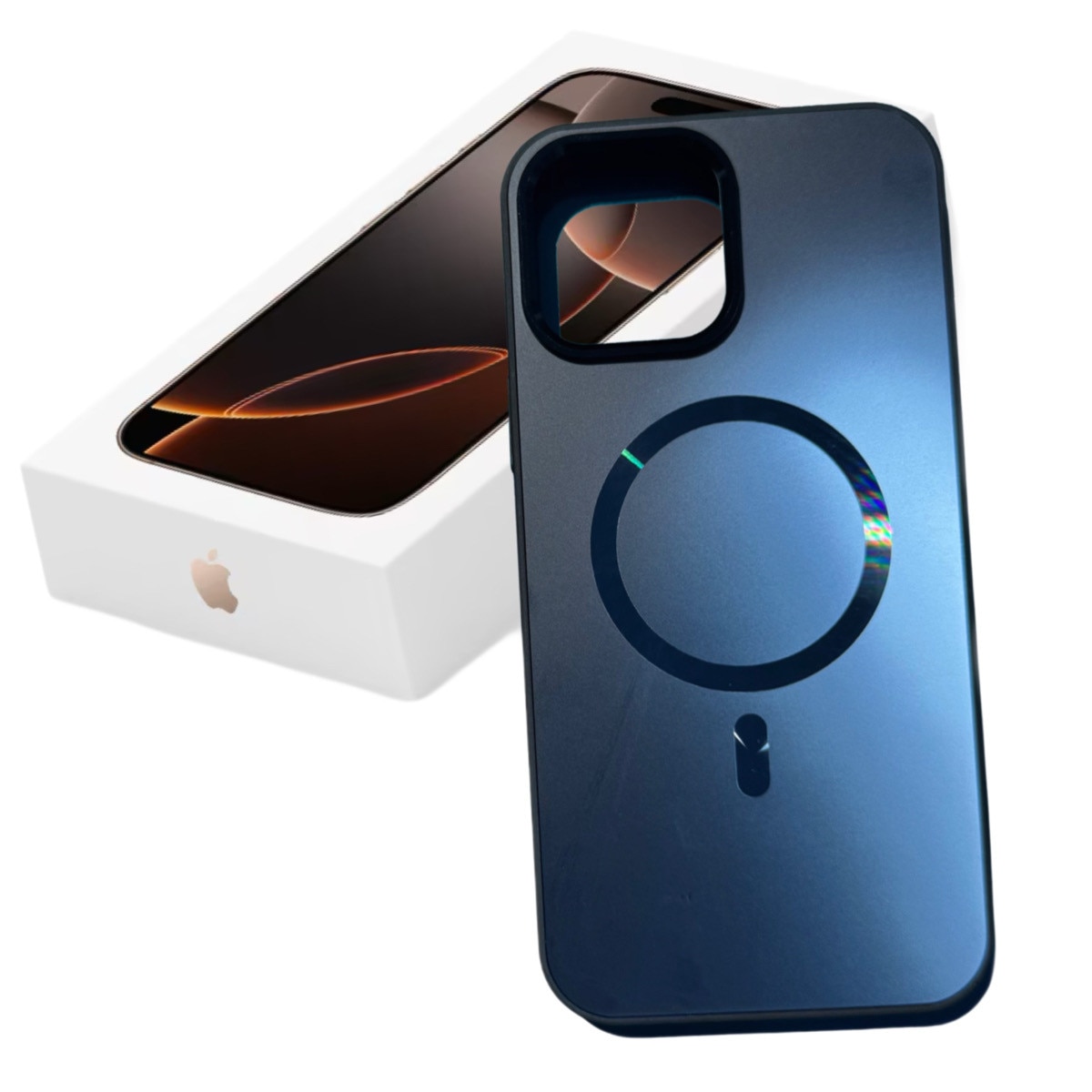 Husa Pentru iPhone 15 ProMax, Compatibila MagSafe, Protectie Camera, Look Metalic, Culoare Albastru