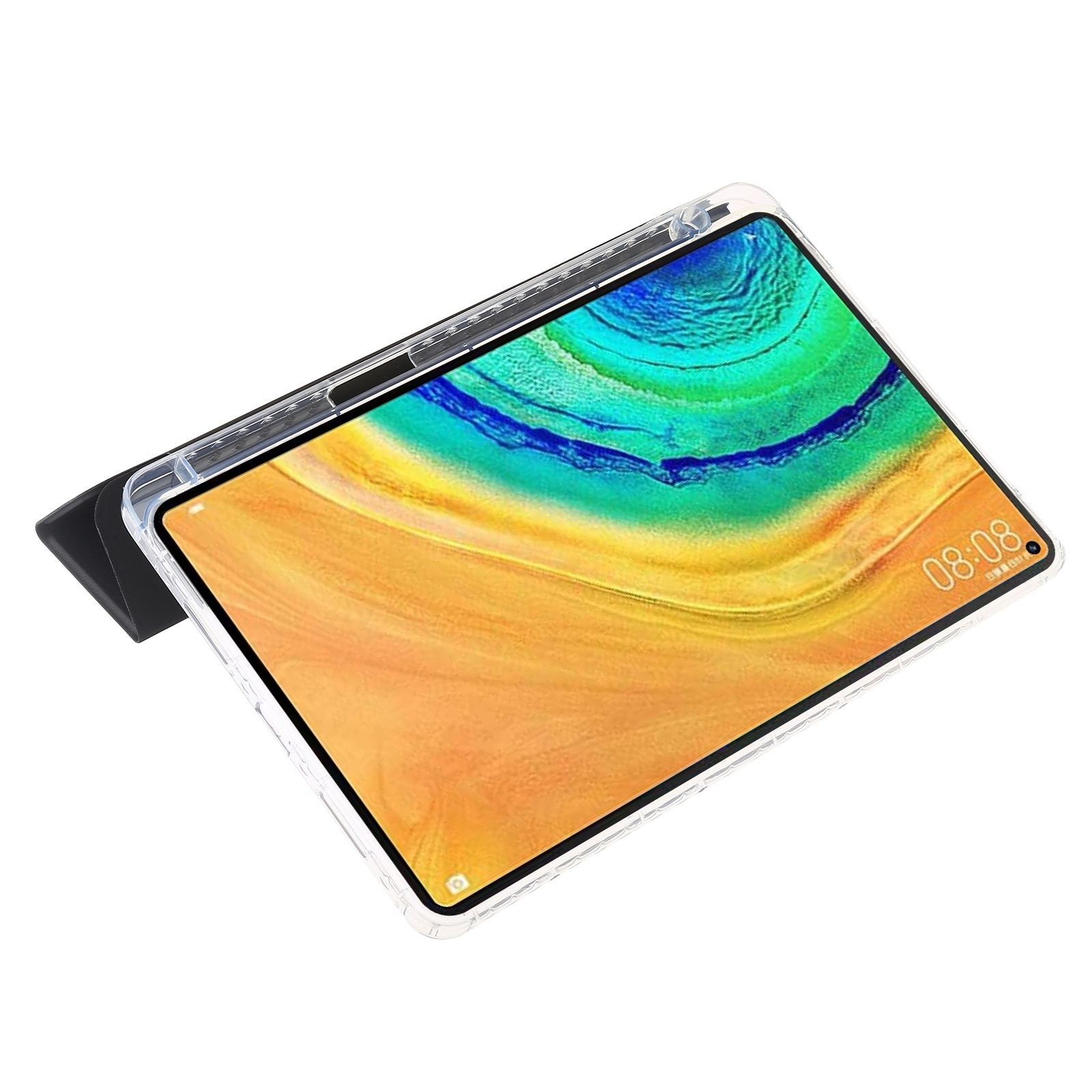 Husa tableta pentru Huawei MatePad 10.4, acril transparent, tip carte cu 3 plieri, protectie completa, acces la porturi, Negru