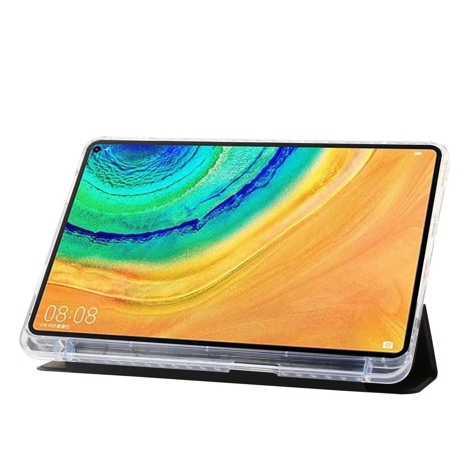 Husa tableta pentru Huawei MatePad 10.4, acril transparent, tip carte cu 3 plieri, protectie completa, acces la porturi, Negru
