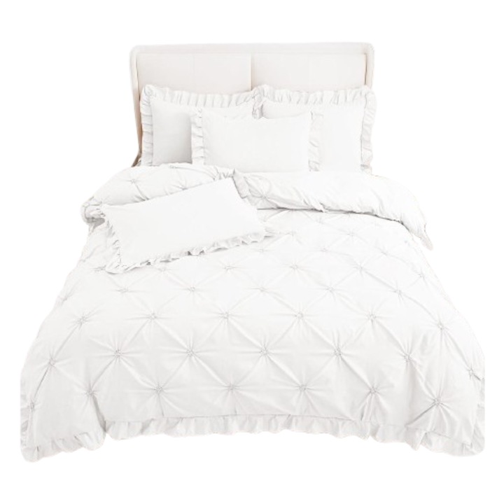 4 darabos ágyneműhuzat finom pamutból, hímzett redőkkel és fodros díszítéssel, P01 kód