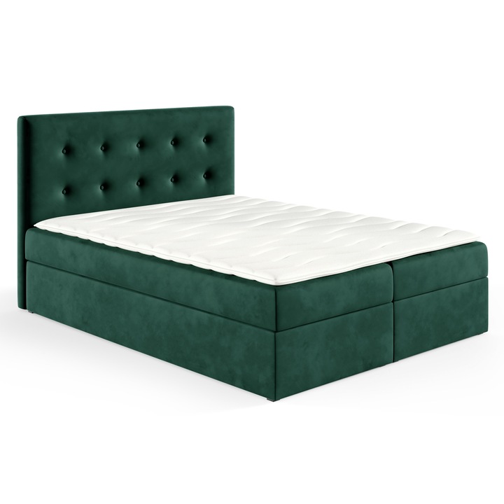 Pat continental Sofello Louis Box 140x200, cu 2 containere pentru lenjerie, verde
