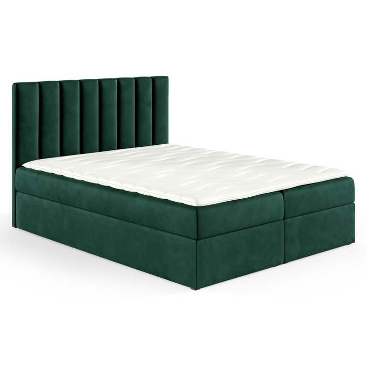 Pat continental Sofello Nina Box 120x200, cu 2 containere pentru lenjerie, verde