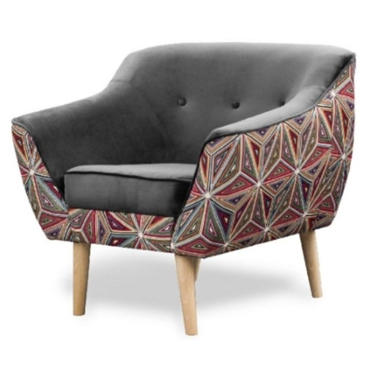 Fotoliu Melvi, Sofello, gri, 80x75x74cm, picioare din lemn, material rezistent la apa