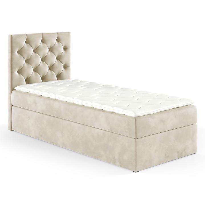 Pat continental Sofello Sara Box 90x200, cu 2 containere pentru lenjerie, inaltime 55cm, culoare bej