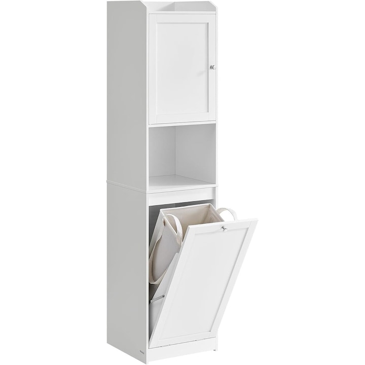 Dulap inalt de baie cu cos de rufe, Vasagle, 40x40x170 cm, MDF/poliester, alb nor