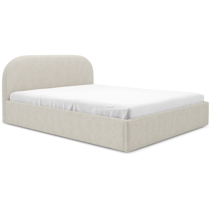 Pat tapitat Sofello Moon 200x200cm, model boucle, tablie rotunjit, ecru