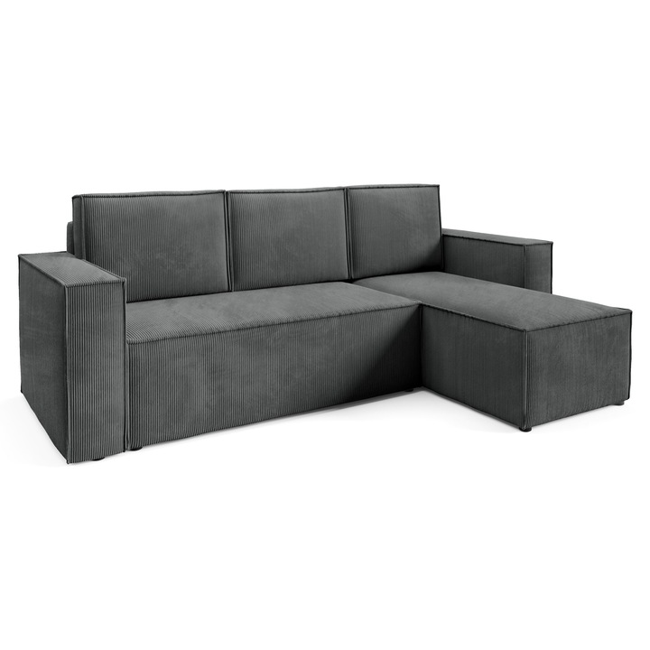 Canapea coltar Sofello Corda, struks, functie de somn, automat DL, 248x93x150cm, gri