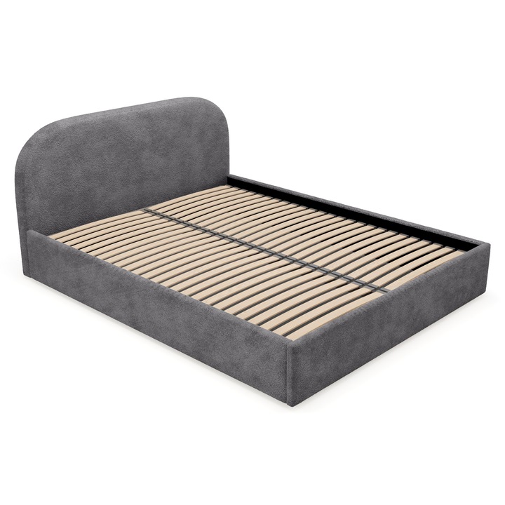 Pat tapitat Sofello Moon 209 x 216cm, tesatura boucle, spatar rotunjit, gri