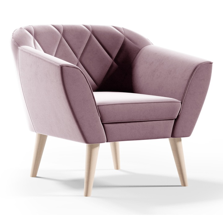 Fotoliu Sofello GLORIA, roz, 80x75x74cm, picioare din lemn