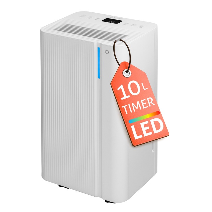 Влагоабсорбатор Turbionaire LEVI 10, 10 л/24 ч, безшумен 38 dB, резервоар 1.8 л, цифрово сензорно управление, LED индикатор за влажност, таймер, автоматично рестартиране