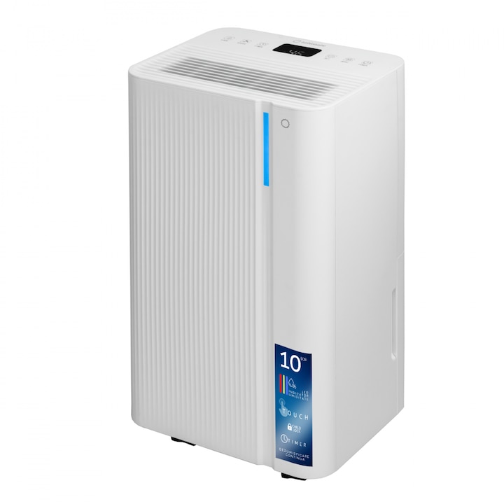 Влагоабсорбатор Turbionaire LEVI 10, 10 л/24 ч, безшумен 38 dB, резервоар 1.8 л, цифрово сензорно управление, LED индикатор за влажност, таймер, автоматично рестартиране