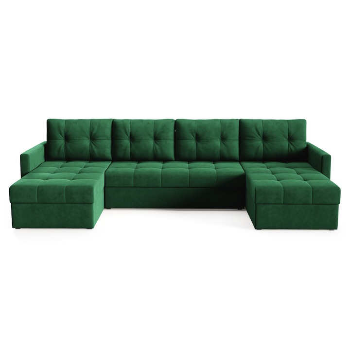 Canapea IVIO, Sofello, extensibila, 1 compartiment, catifea, verde, 301x140x86cm