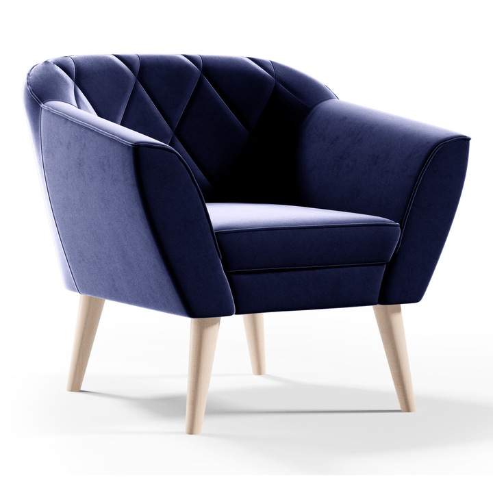 Fotoliu Sofello GLORIA, stil scandinav, catifea, albastru, 80x75x74cm