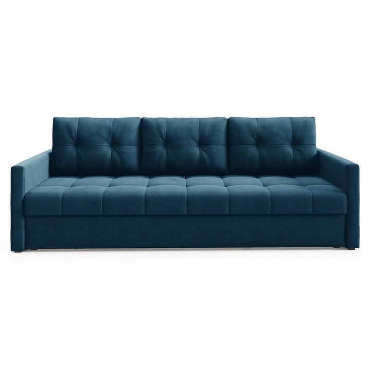 Canapea IVIO, Sofello, extensibila, catifea, 230x87x86cm, albastru