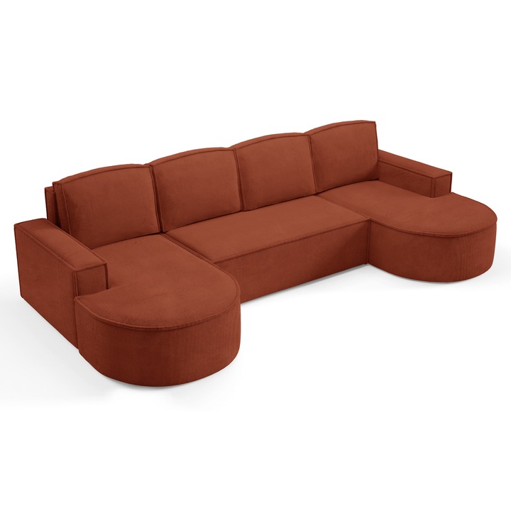 Canapea coltar Sofello Molly, functie de somn, textil, 140x273cm, marime U, aramiu