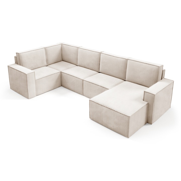 Canapea modulara Porto, Sofello, Catifea, Ecru, 311 x 115cm