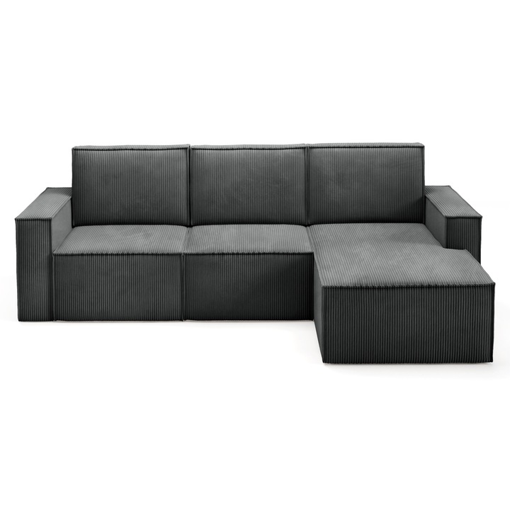 Canapea coltar modulara Porto, Sofello, catifea, gri, 248 x 115cm