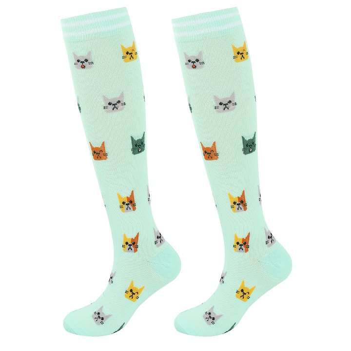 Ciorapi compresivi, GOGOU®, 1 perechi, Dimensiunea XL, 20-30 mmHg, respirabil si absorbant, impotriva varicelor si umflaturilor, protejeaza tendonul lui ahile, unisex, Verde deschis