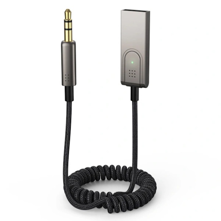 Adaptor Bluetooth cu cablu AUX, compatibil cu sistem audio auto, cablu impletit extensibil 31-150 cm, alimentare USB, Gri, 1 buc