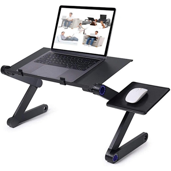 Masa laptop ajustabila, neagra, 53x27x4cm, cu suport pentru mouse, set