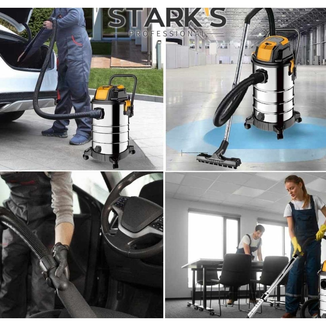 Aspirator 3 in 1 Stark`s Professional, Umed si Uscat, 30L, 1500W, Functia de Suflare, Cablu Alimentare 4, 5 m, Argintiu/Negru