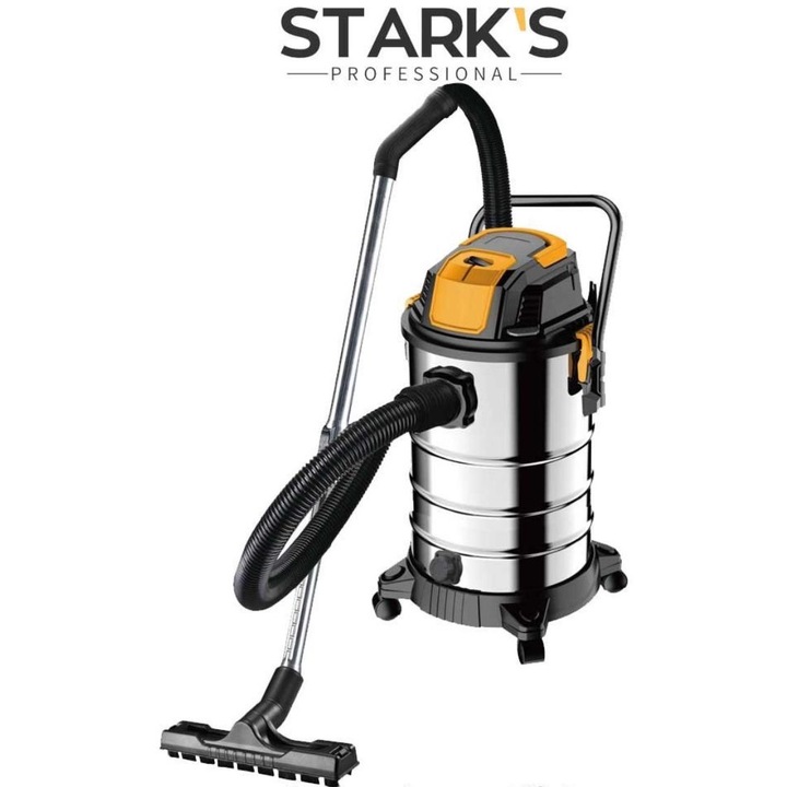 Aspirator 3 in 1 Stark`s Professional, Umed si Uscat, 30L, 1500W, Functia de Suflare, Cablu Alimentare 4, 5 m, Argintiu/Negru