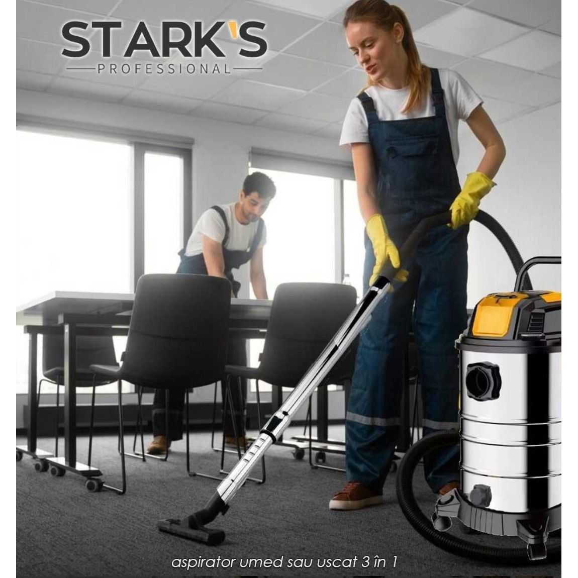 Aspirator 3 in 1 Stark`s Professional, Umed si Uscat, 30L, 1500W, Functia de Suflare, Cablu Alimentare 4, 5 m, Argintiu/Negru