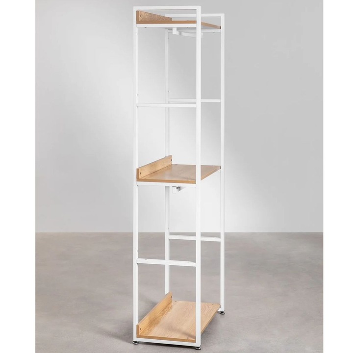 Raft tip dressing cu cadru metalic alb si blat MDF melaminat, 15 mm grosime, maro stejar, 80x35x195 cm, Algarve, Haro