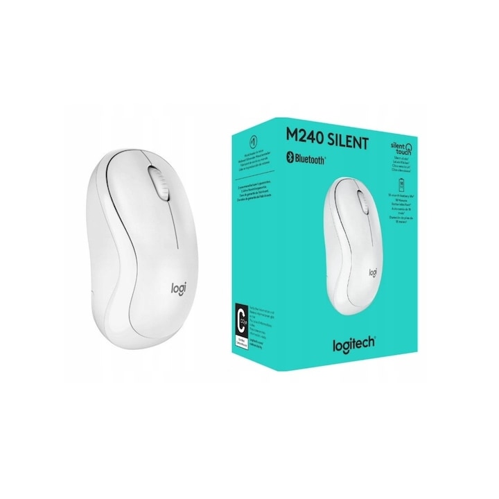 Mouse Fara Fir, Logitech, M240 Silent, Tip Senzor: Optic, Functional, Performanta Ridicata, Rezolutie: 4000 Dpi, Raza De Actiune: 10 M, Tip Alimentare: Baterie (Aa X1), Alb