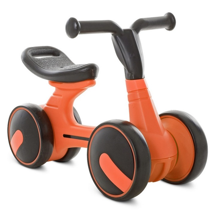 Bicicleta copii, fara pedale cu 4 roti, 10-24 luni, Portocaliu