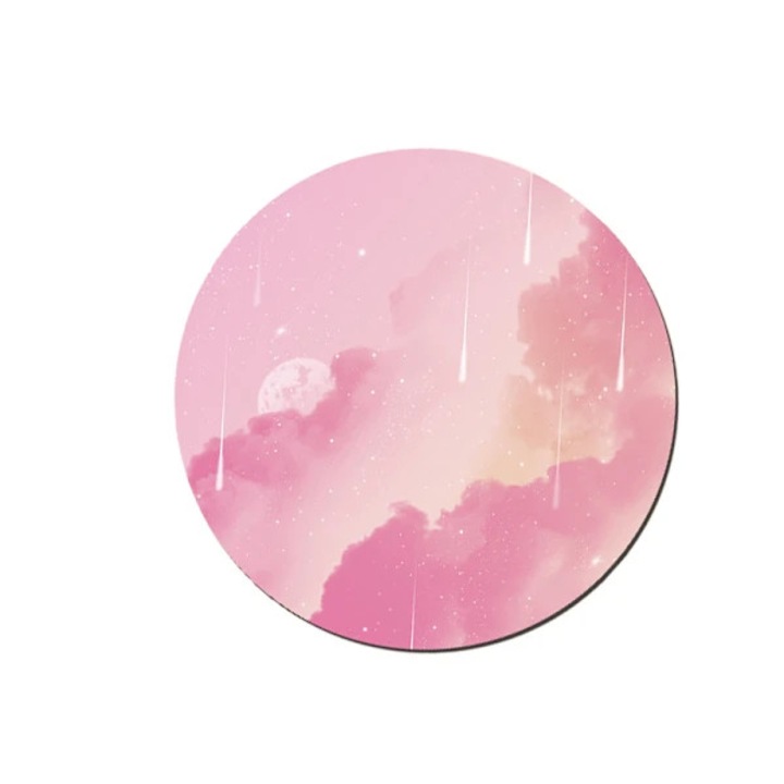 Mouse pad rotund, roz, dimensiune S, baza din cauciuc antiderapant, margini cusute