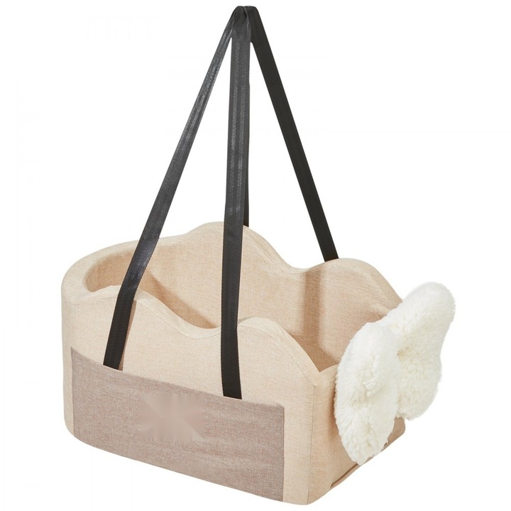 Scaun auto pentru caini de talie mica, capacitate 3.63 Kg, dimensiuni 23 x 45 x 27 cm, crem si alb