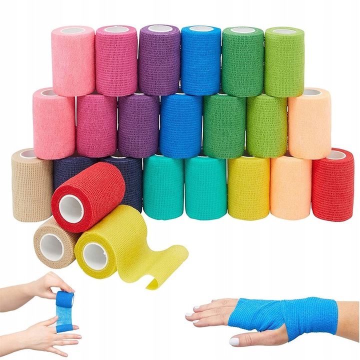 Bandaj elastic, Bandaj autoadeziv,24 pachete, pentru degete, Banda sport pentru protectie unghii Protectii netesute autoadezive pentru degete si genunchiere, Reutilizabila, Impermeabila si respirabila, Usor de rupt,7,5 cm * 4,5 m