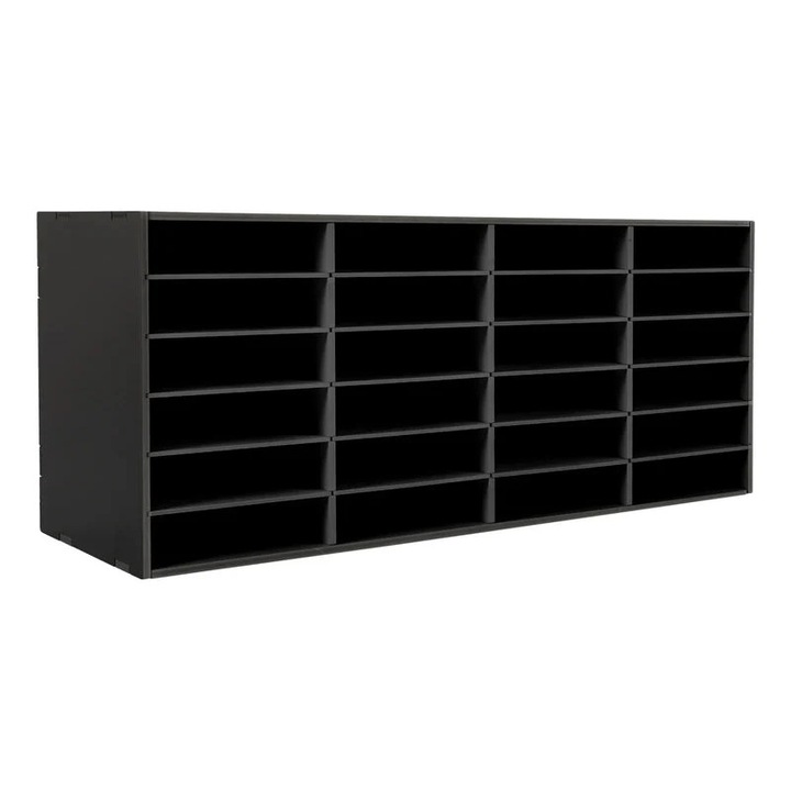 Levélrendező, 24 rekesszel, PVC, 6 szint, független, fekete